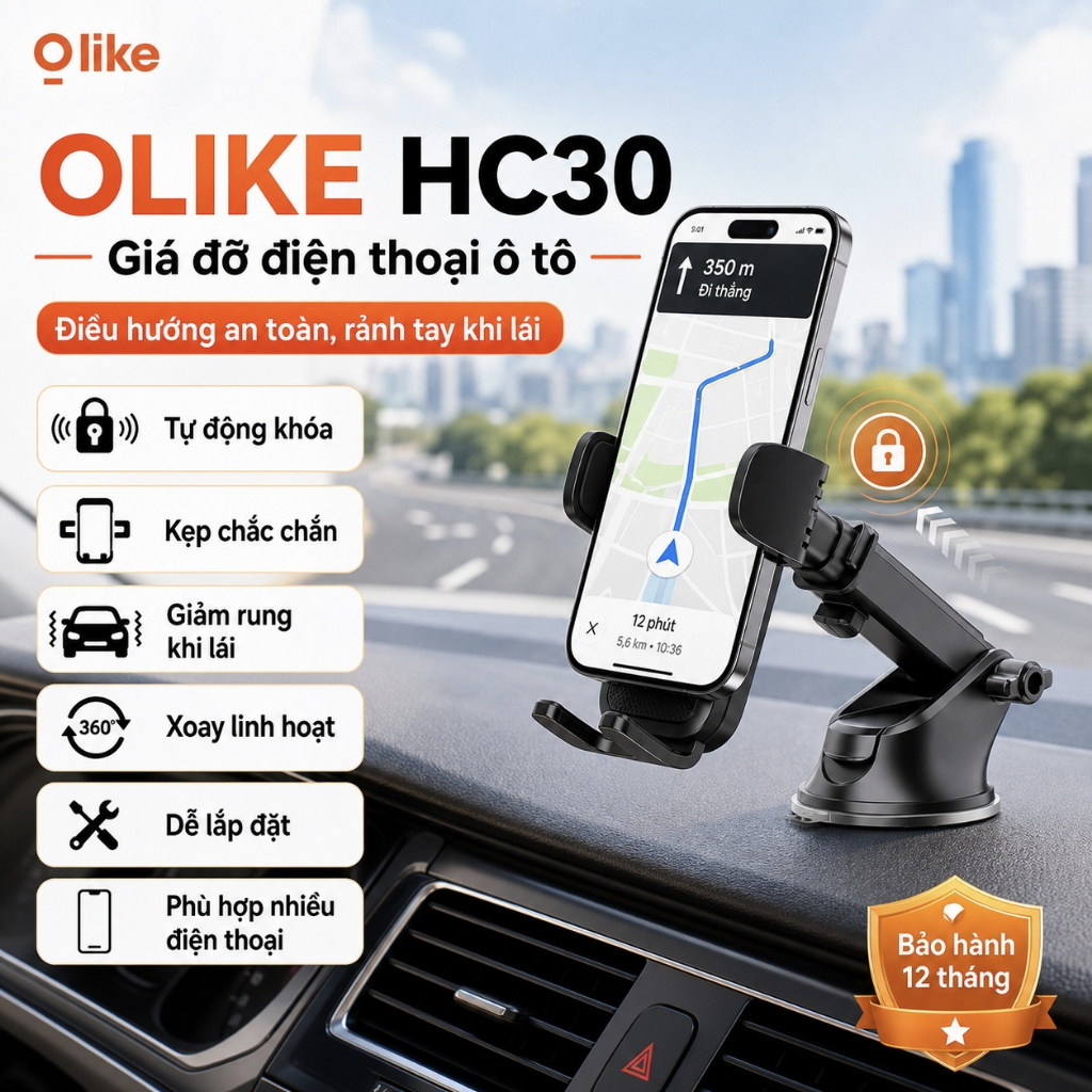 Olike HC30 Giá Đỡ Điện Thoại Ô Tô Đế Hút Chân Không, Xoay 360 Độ, Chống Rung Mạnh, Tự Động Khóa