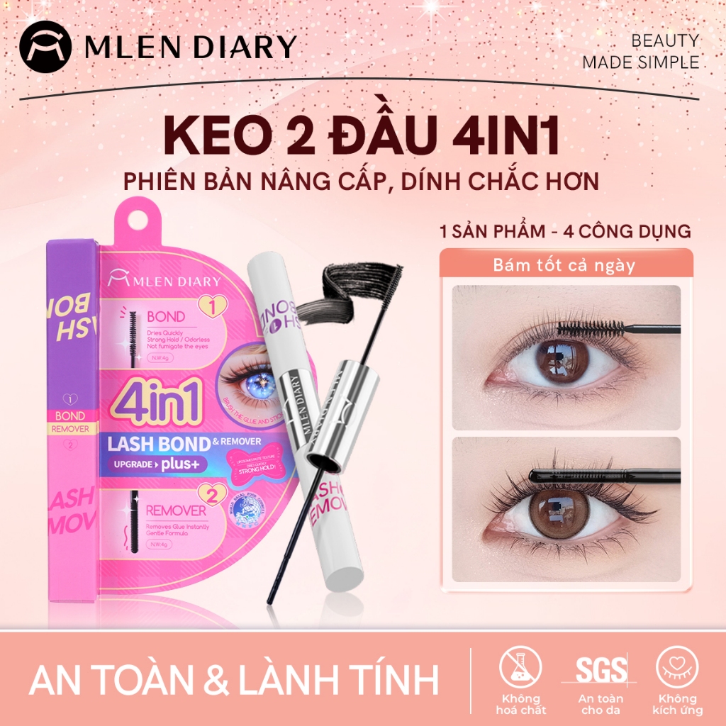 MLEN DIARY Keo Dán Mi Đầu Đôi 4in1 – Keo Gắn Mi, Tẩy Keo, Định Hình Mi &…