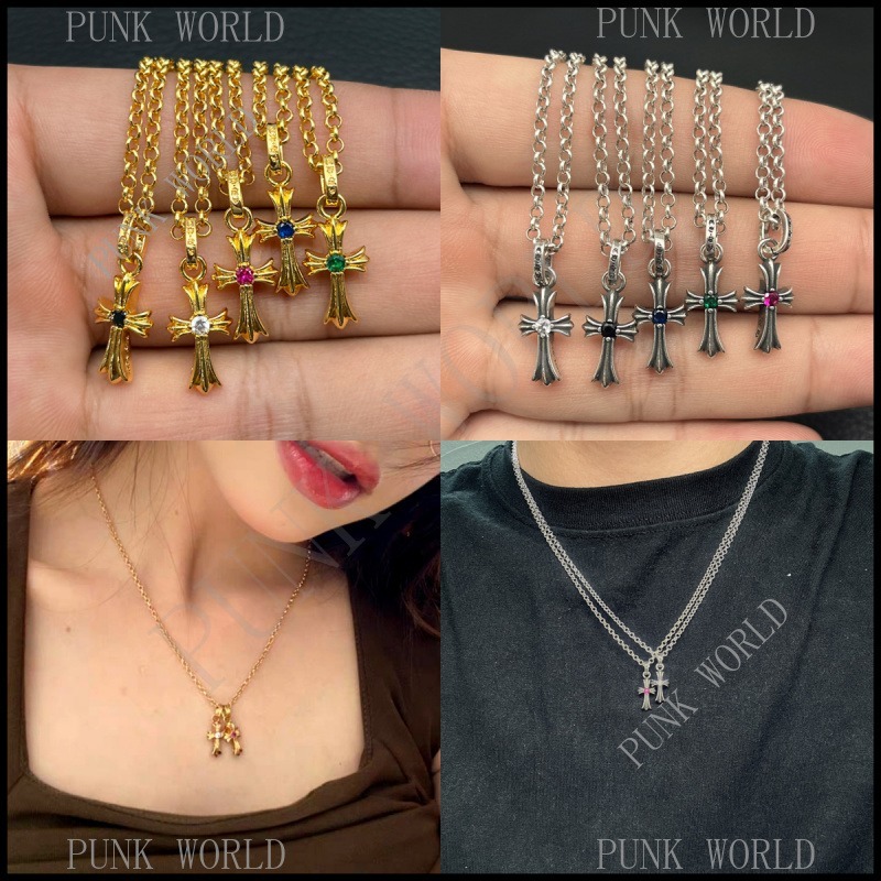 CHROME HEARTS Vòng cổ chữ thập Mini kim cương đơn mạ vàng 22K mạ bạc, Trang sức cặp đôi Hip-Hop đườn