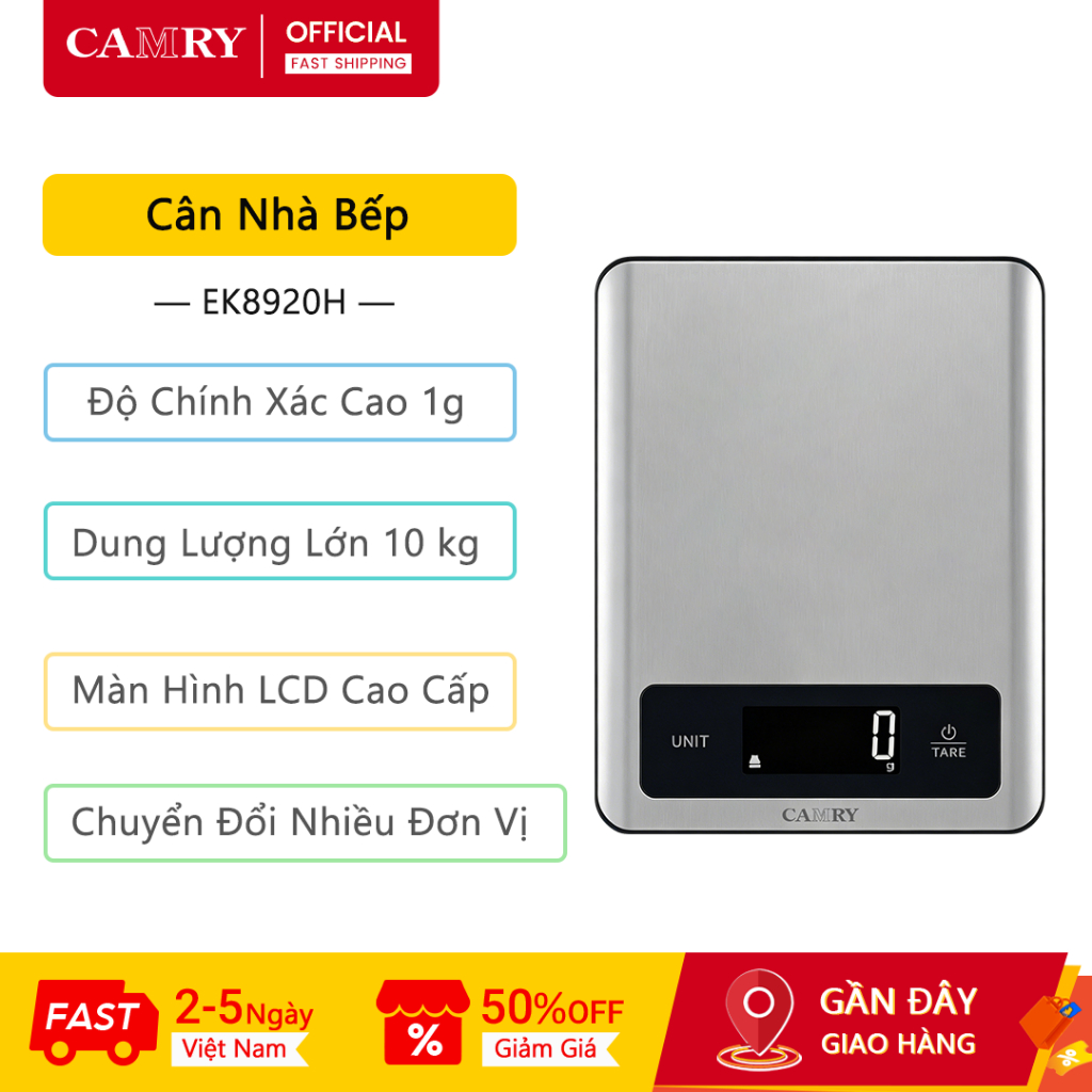 CAMRY Cân Điện Tử EK8920H Dung Lượng Lớn 10 Kg Độ Chính Xác Cao 1g Kitchen Scale Cân Điện Tử Mini Câ