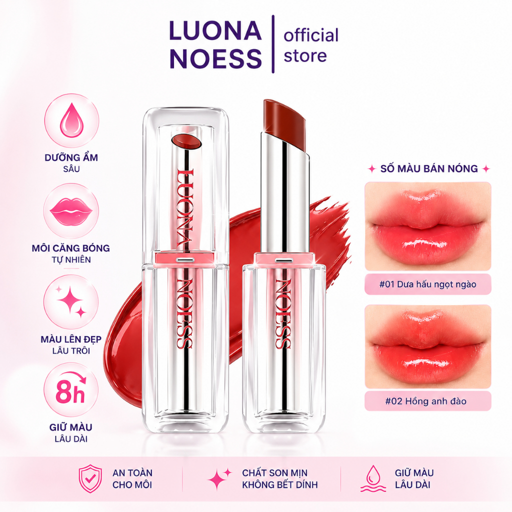 Son môi LUONA NOESS Macaron Son môi đổi màu dưỡng ẩm 3.2g