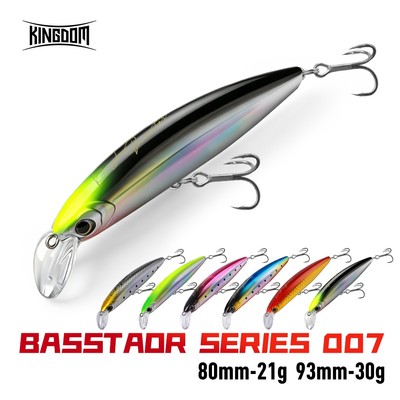 KINGDOM Basstaor 007 Mồi câu cá Minnow chìm 21g / 30g Mồi câu cá đúc siêu dài Laser rung cao Mồi cứng cho câu cá săn biển và nước ngọt