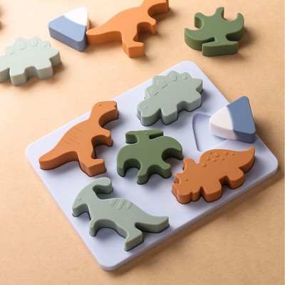Set đồ chơi xếp hình MAMIMAMIHOME silicone gỗ kiểu dáng khủng long hoạt hình phong cách montessori làm quà tặng cho bé