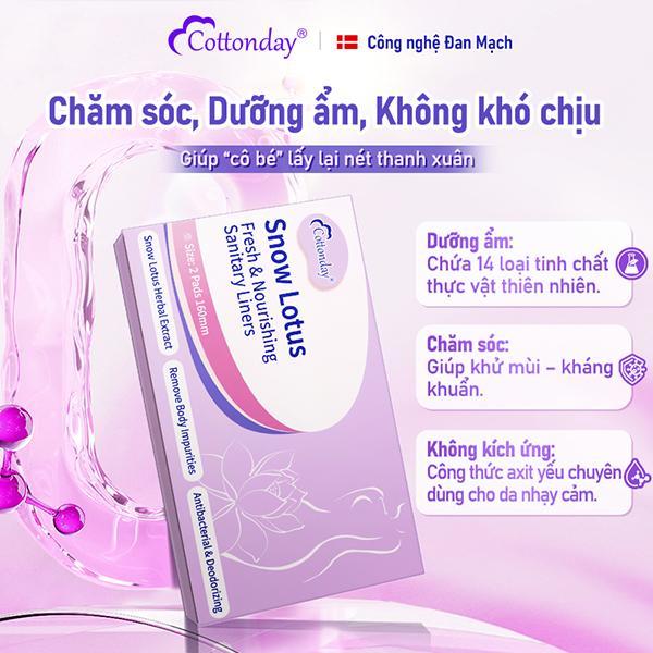 【LIVE】Băng vệ sinh thảo dược Cottonday Snow Lotus 160mm/2miếng - light laurier, pads wings, kháng kh