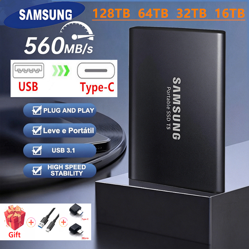 Ổ cứng di động 128TB HD De 64TB 32TB 16TB 8TB 4TB 2TB 1TB và HDD Giao diện USB3.1 Loại C SSD Bên ngo