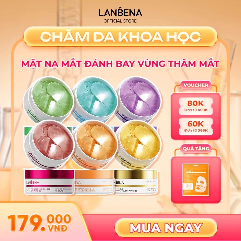 LANBENA  MẶT NẠ MẮT (Hộp/60 miếng) - VÀNG 7X 24K 4X VITAMIN C TRẺ HÓA VÙNG DA QUANH MẮT LÀM MỜ QUẦNG
