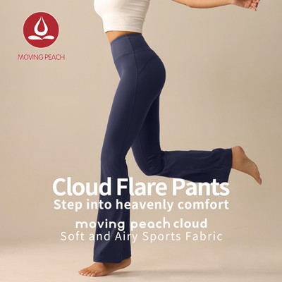 MOVING PEACH quần ống loe Nữ Quần loe Bơ-Soft Cao Cấp Yoga Pilates Khiêu Vũ Đáy Chuông Có Lưng Thả Dây Thắt Lưng Túi CLL