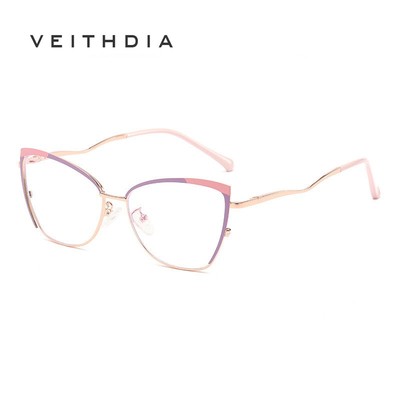 VEITHDIA Kính quang học mắt mèo mới Kính phẳng chống ánh sáng xanh Kính kim loại hợp thời trang Khung kính SH7179