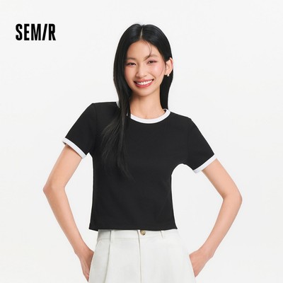 Semir Làm Mát Tay Ngắn Áo Nữ Mùa Hè Crop Thường Vai Tương Phản Mỏng Thường Ngày Top