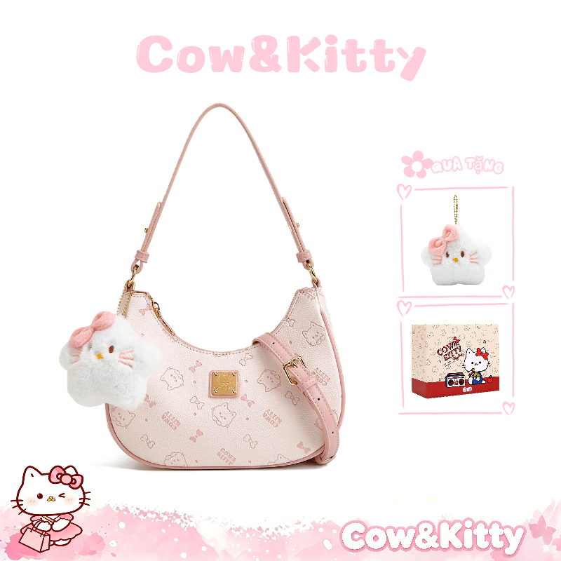 Cow&Kitty/BORRY ROSA Túi đeo vai màu hồng dễ thương Túi nửa mặt trăng màu hồng Mặt dây chuyền đám mây dễ thương