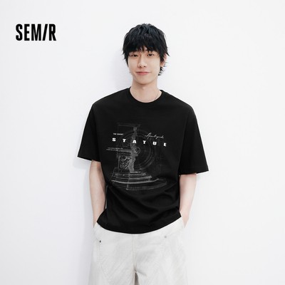 Semir Cotton Mềm Tay Ngắn Áo Nam Mùa Hè Cổ Thủy Thủ Đoàn In Hình Vintage Thư Giãn Thường Ngày Hàng Đầu