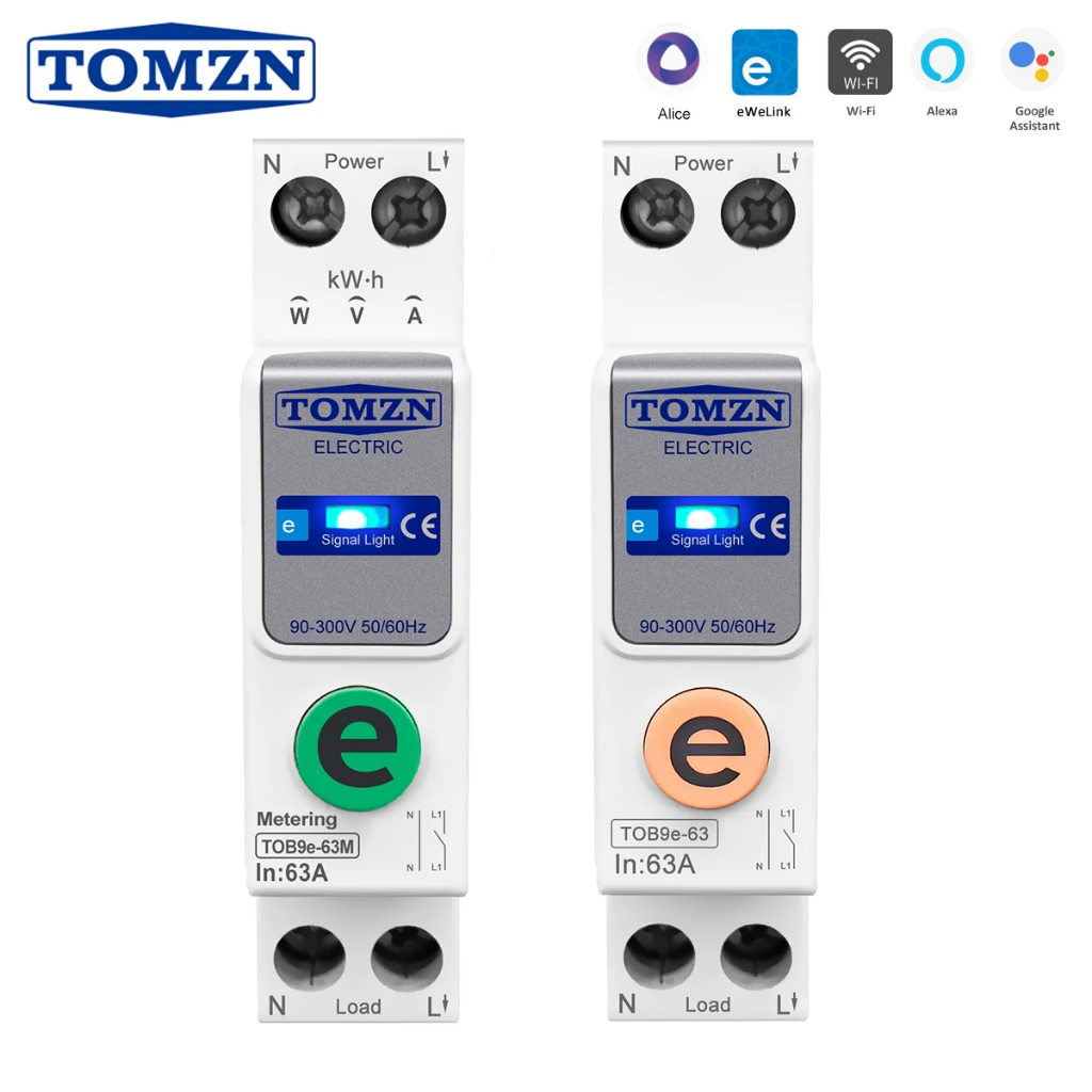 TMZN eWeLink 1P + N 63A AC 110V 230V WIFI Công tắc thông minh Đồng hồ đo năng lượng Đồng hồ đo kWh B