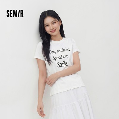 Semir Nguyên Chất Cotton Ngắn Tay Áo Nữ Mùa Hè Thường Ngày Vai Thủy Thủ Đoàn Cổ In Chữ Thường Ngày Top