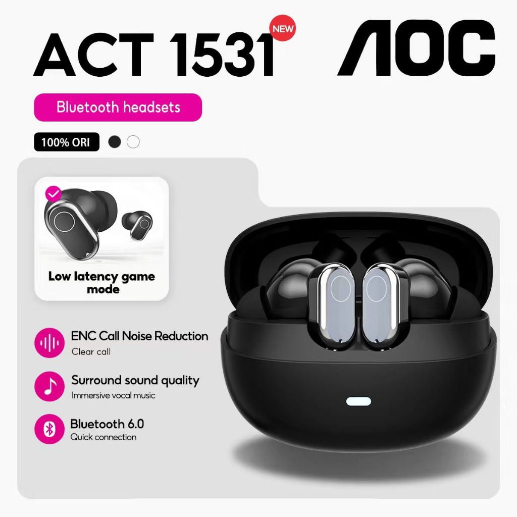 Tai nghe không dây AOC ACT-1531 Tai nghe Bluetooth 6.0 360 Âm thanh vòm không…