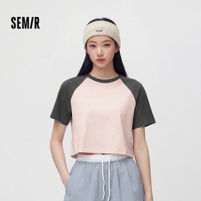 Semir Moisture Wicking Nhanh Khô Chống Nắng Tay Ngắn Áo Nữ Mùa Hè Crop Raglan Tay Vintage In Top