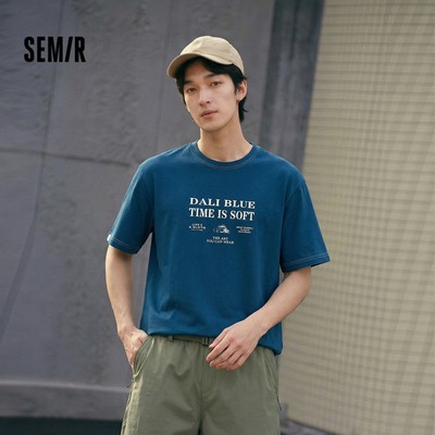 Semir Cotton Nguyên Chất Áo Thun Nữ Tay Ngắn Nam 2026 Mùa Hè Màu Xanh Nhuộm Đồ Họa In Có Cấu Trúc Hàng Đầu