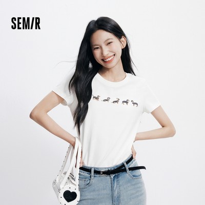 Semir Dog In Áo Sơ Mi Tay Ngắn Nữ Mùa Hè Cổ Thủy Thủ Đoàn Thường Phù Hợp Vui Vẻ Thời Trang Hàng Đầu