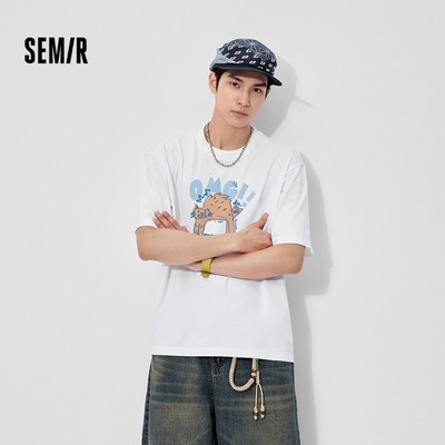 Semir Làm Mát Độ Ẩm Xẻ Nhanh Khô Tay Ngắn Áo Nam 2026 Mùa Hè Pixel Mèo In Thư Giãn Top