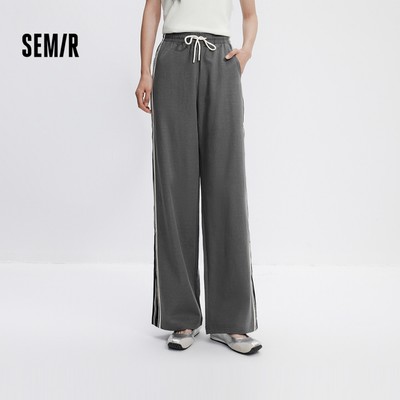 Semir Vải Lanh Như Quần Ống Rộng Nữ Mùa Hè Tương Phản Thư Giãn Eo Co Giãn Phong Cách Thể Thao Thông Thường