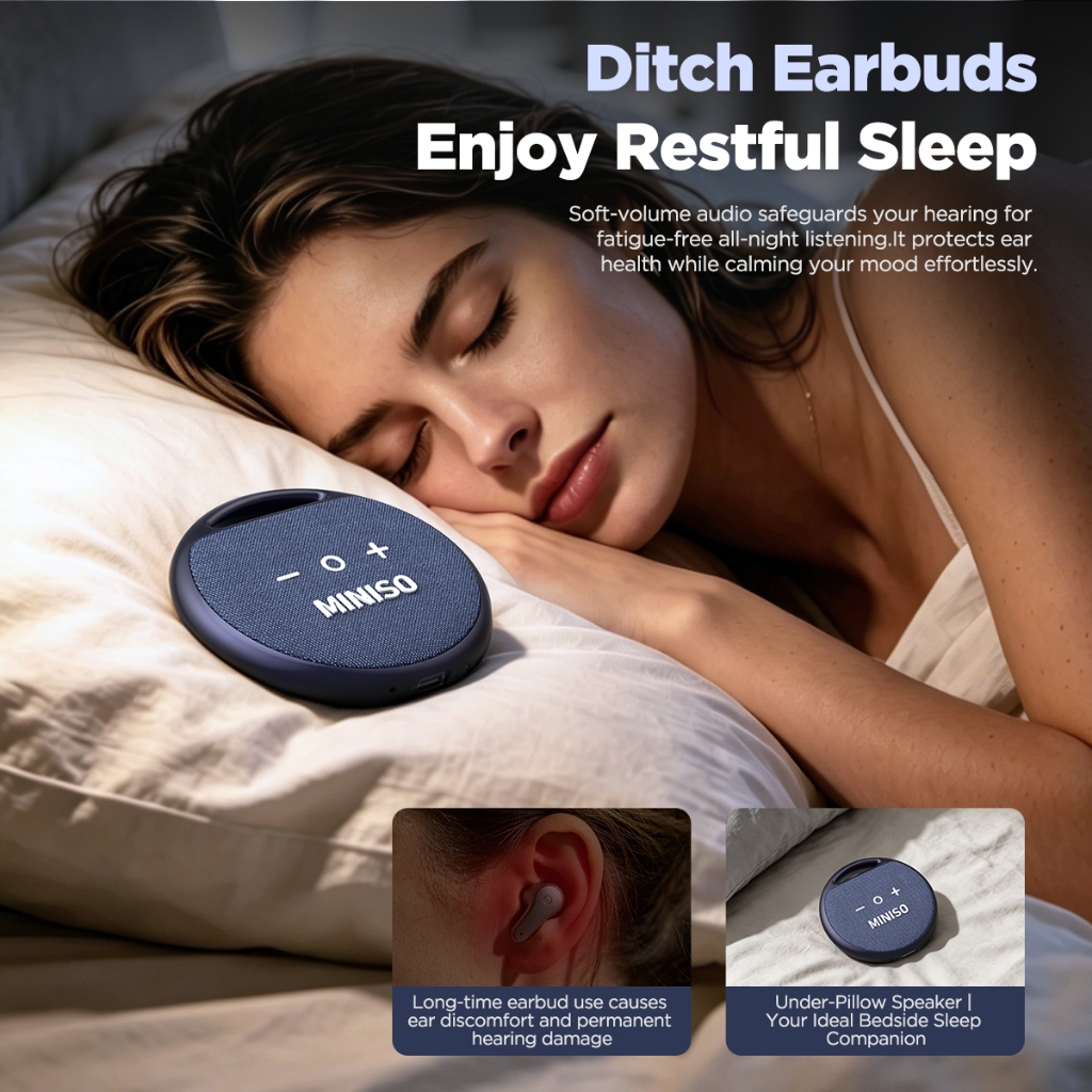Loa ngủ dưới chân MINISO M106 Bluetooth 6.0 có âm thanh tuyệt vời tiếng ồn trắng siêu mỏng hồ sơ 1cm