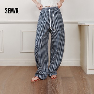 Semir Họa Tiết Kẻ Sọc Cong Quần Thường Ngày Nữ 2026 Mùa Hè Thư Giãn Chân Rộng Co Giãn Eo Vintage Đáy