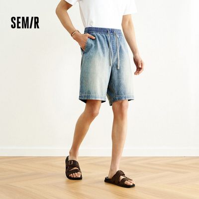 Semir Giặt Quần Short Denim Nam Mùa Hè Thư Giãn Thẳng Dây Rút Co Giãn Eo Thường Ngày Chiều Dài Đầu Gối Đáy