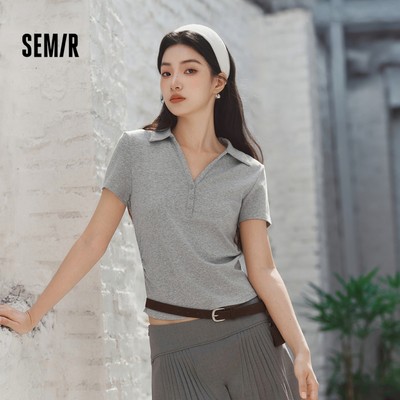 Semir Làm Mát Áo Polo Nữ Mùa Hè 2026 Crop Slim Ruched Eo Giảm Béo Thanh Lịch Top