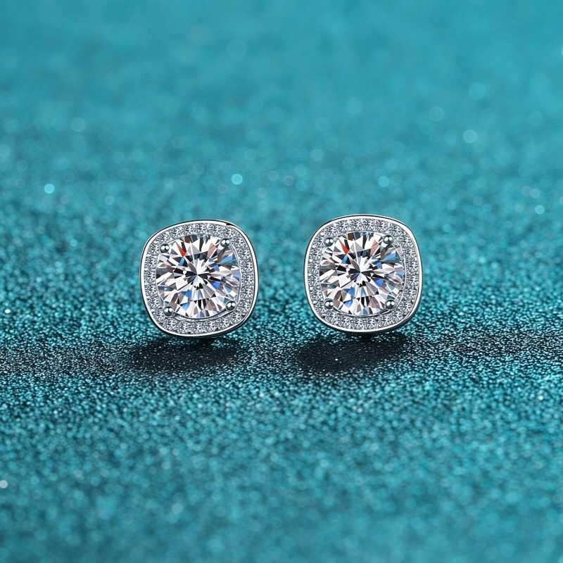 Bông tai nữ bạc X-117 925, 0,5 carat / 1 Carat / 2 Carat Moissanite * 2 (Bao gồm chứng chỉ)