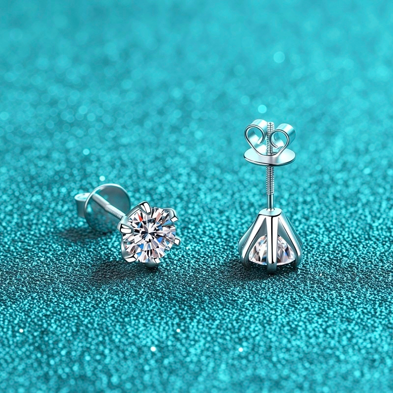 Bông tai vít nữ bạc X-122 925, 0,5 carat / 1 Carat / 2 Carat Moissanite * 2 (Bao gồm chứng chỉ)
