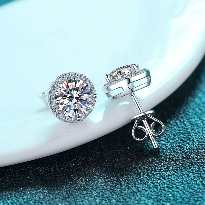 Bông tai nữ bạc X-125 925, 0,5 Carat / 1 Carat / 2 Carat Moissanite * 2 (Bao gồm chứng chỉ)