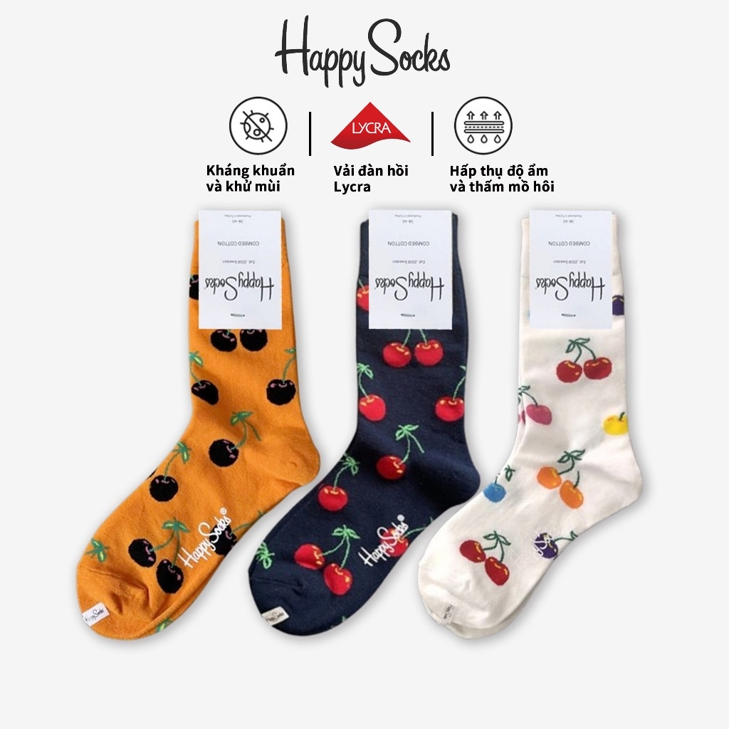 Happy Socks Tất Vớ Nữ Dễ Thương Cotton Crew Socks Cherry
