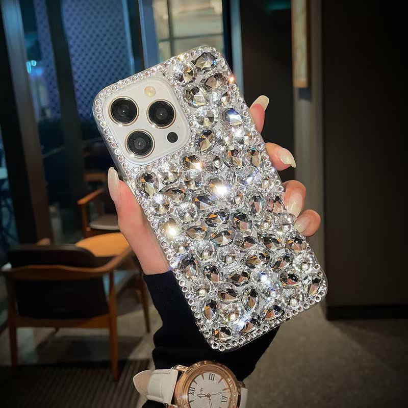 Ốp điện thoại màu trơn sang trọng Full Diamond iphone17promax Kim cương giả 18pro 17pro 16 15Pro Max
