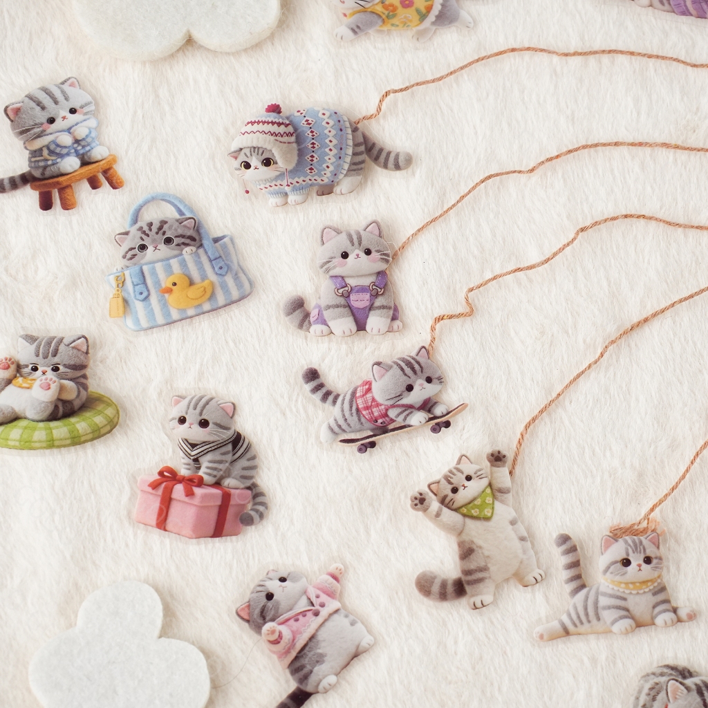 Buddies Fluffy PET Set Sticker 15 Designs 50x70mm Dễ Thương Mèo Chó Trang Trí Stickers Sổ Nhật Ký Pl