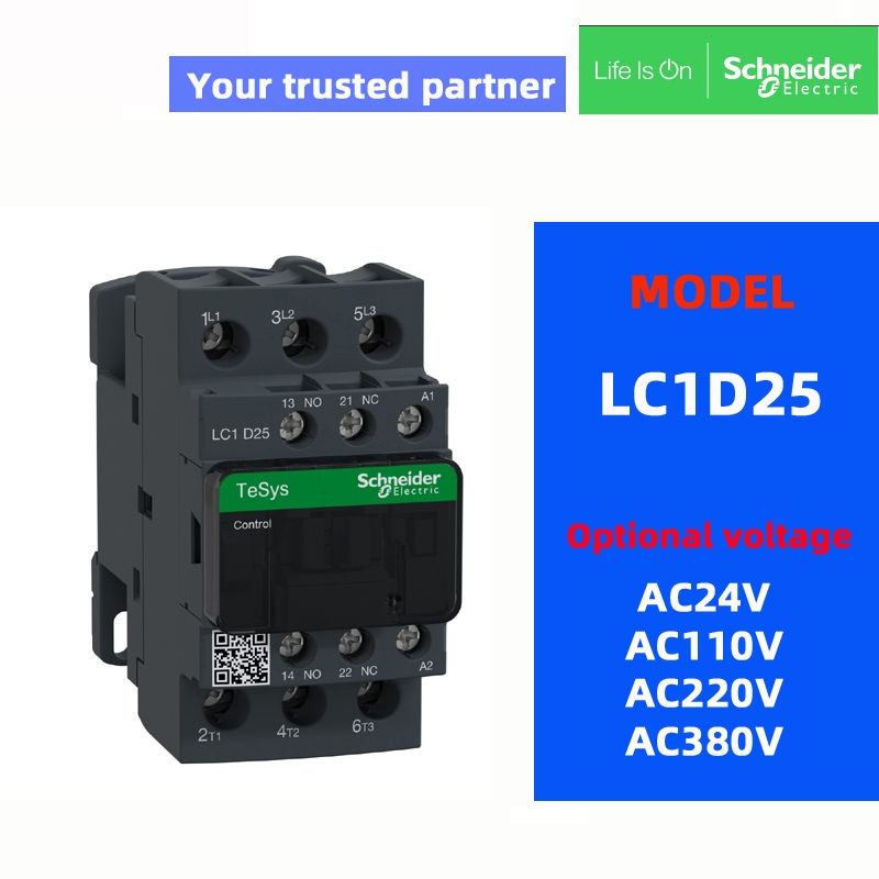 Bộ tiếp xúc SchneIder chính hãng LC1D25 M7C Q7C F7C B7C AC220V AC380V AC110V AC24V 25A 50Hz / 60Hz