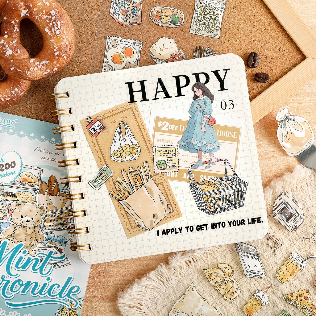 Warm Food Time PET Die-Cut Sổ Sticker 15×10cm 20 Tờ Food Cà Phê Sổ Nhật Ký Scrapbook Planner DIY Sti