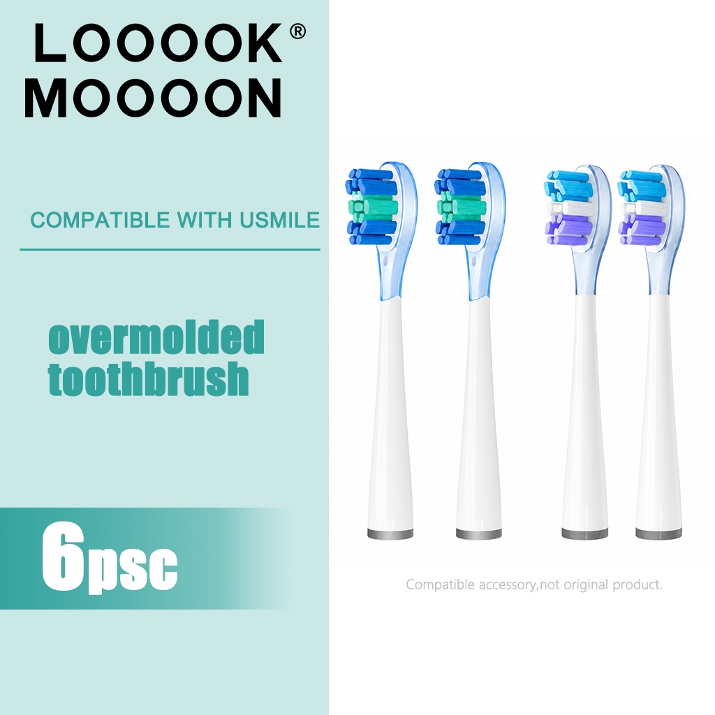 LOOOOOKMOON 6 Đầu Bàn Chải Thay Thế Tương Thích Với Bàn Chải Đánh Răng Điện USMILE Lông Mềm Đổ Lại