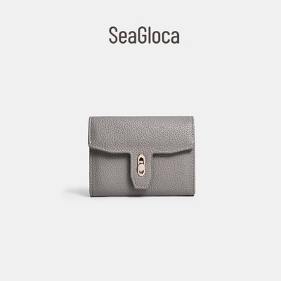 SeaGloca Thiết kế cổ điển có khâu tương phản Ví đựng tiền xu hình chữ T nhỏ gọn dành cho nữ 2611