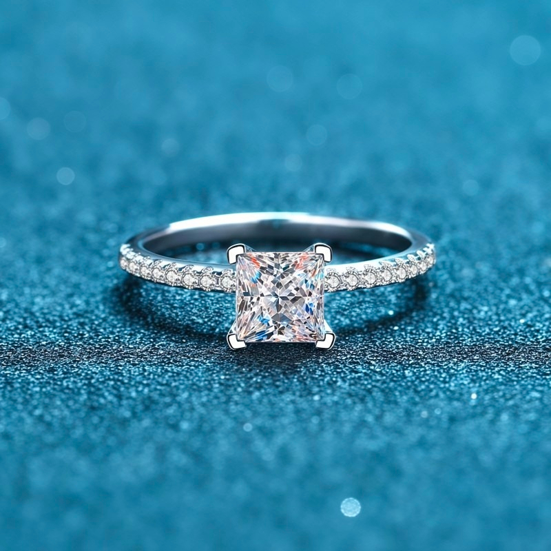 Nhẫn kim cương nữ bạc X-261 925, 1 Carat / 2 Carat Princess Square Moissanite (Bao gồm chứng chỉ)