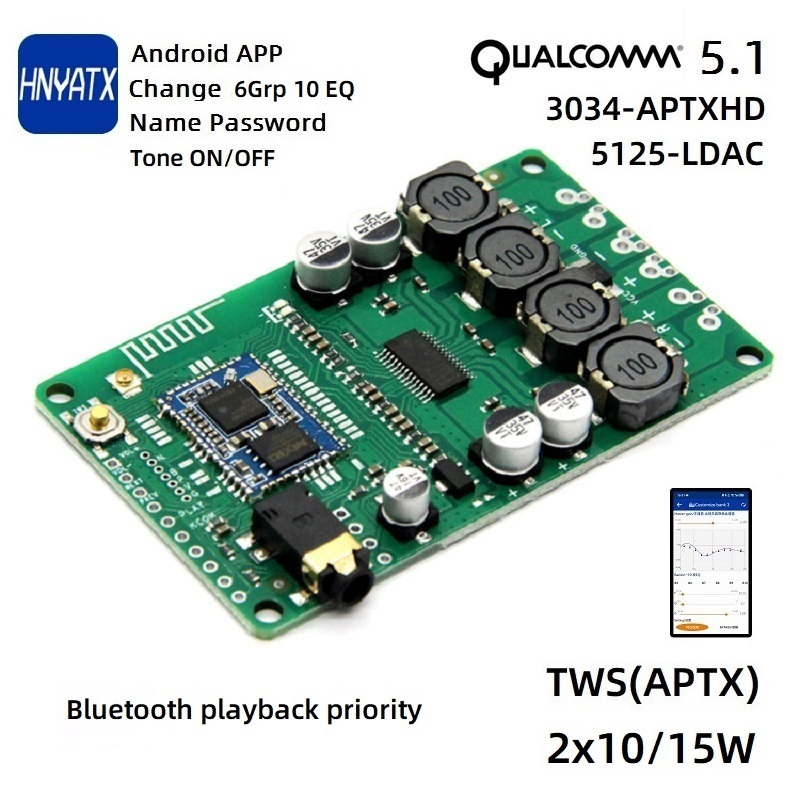 APP Đổi tên mật khẩu EQ Bluetooth 5.1 Qualcomm LDAC QCC5125 APTXHD QCC3034 với bảng khuếch đại công 