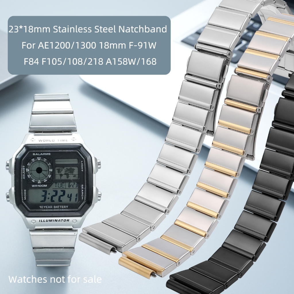 Dây đeo đồng hồ bằng thép không gỉ 18mm có sẵn Vòng đeo tay kim loại cho Casio A158 A159 AQ230 F91W 