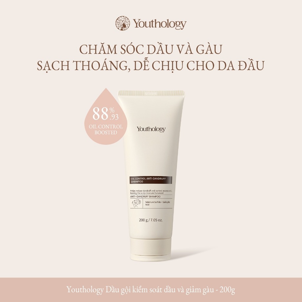 Youthology Dầu gội kiểm soát dầu và giảm gàu 200g  Chăm sóc dầu và gàu  Sạch thoáng, dễ chịu cho da 