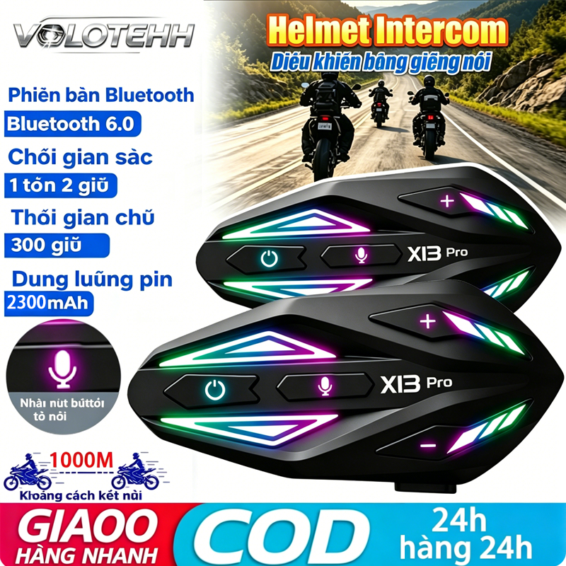 X13 PRO X13 Tai Nghe Liên Lạc Mũ Bảo Hiểm Bluetooth 6.0 IP67 1000m Liên Lạc Song Công Trợ Lý Giọng C