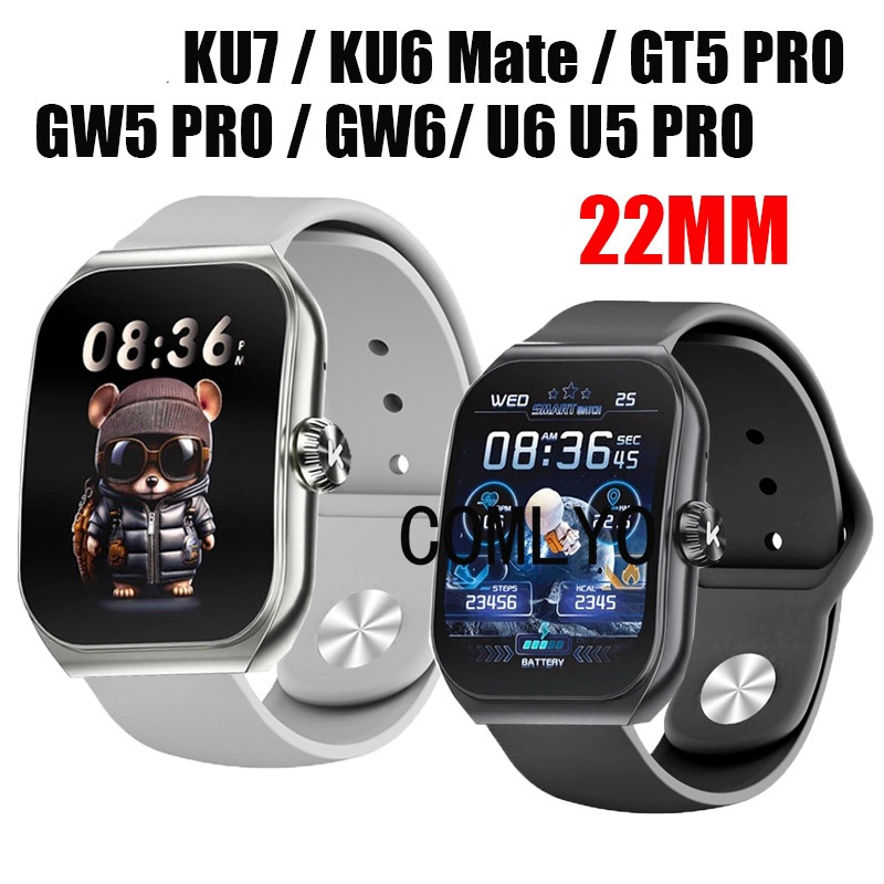 Dành cho KUMI KU7 KU6 Meta GW5 GW6 GW2 PRO U6 U5 PRO Dây đeo đồng hồ thông minh 22mm Dây đeo silicon