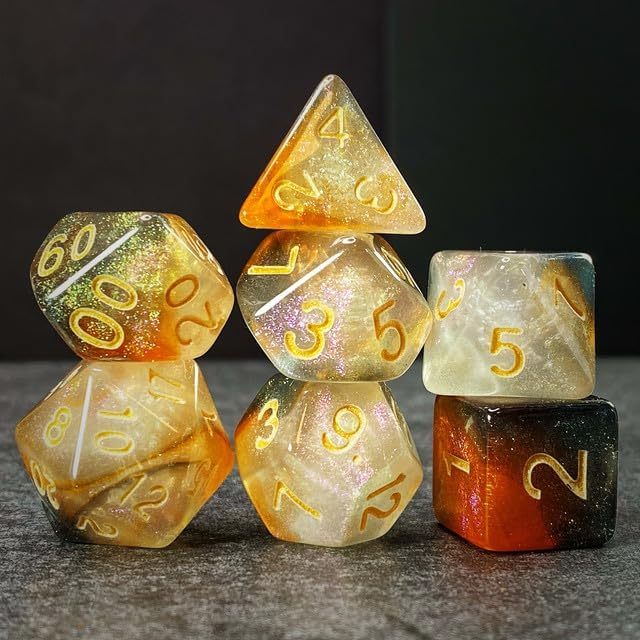 Acrylic DND Xúc xắc 7 mảnh Bộ xúc xắc đa diện cho DND TTRPG Mê cung và Rồng Pathfinder Mica Long lan