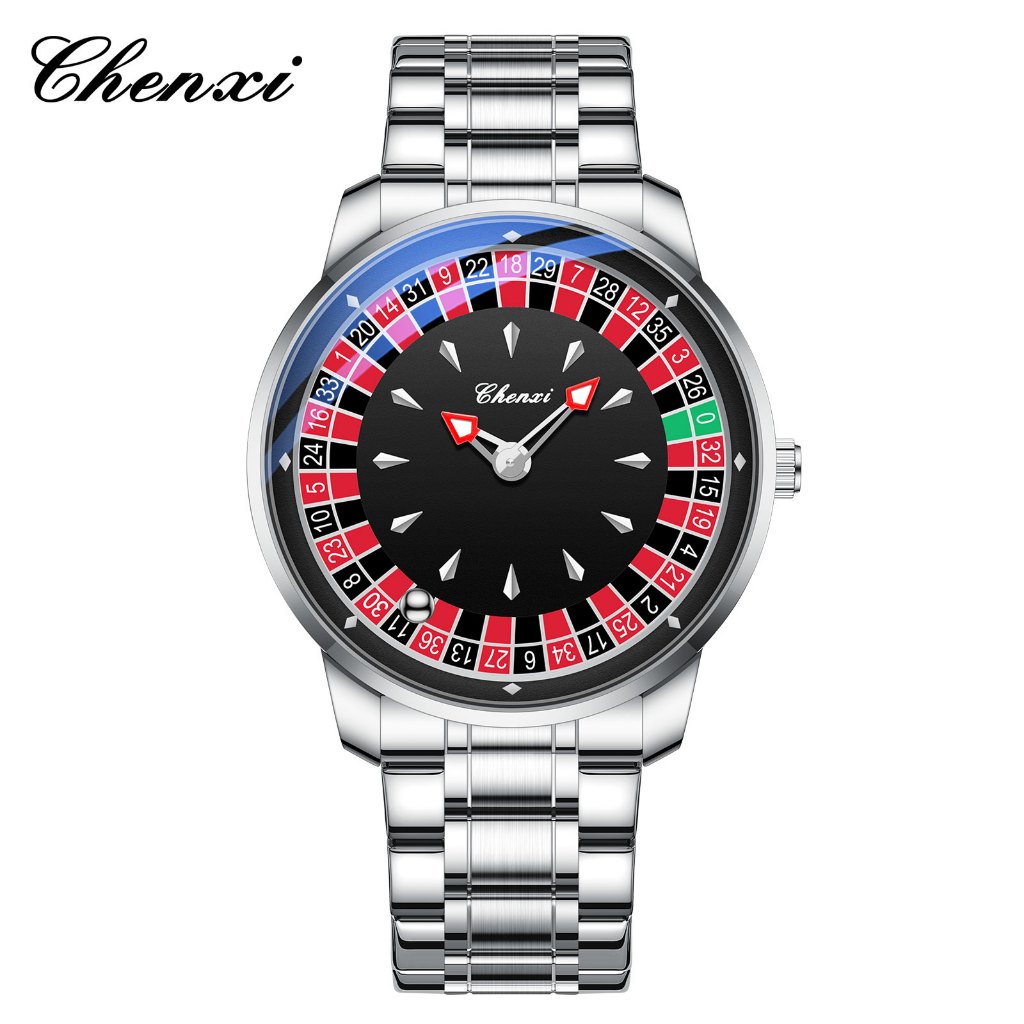 CHENXI 636 Sáng Tạo Lucky Roulette Nam Đồng Hồ Thạch Anh 2 Dây Đeo Tùy Chọn Phong Cách Casino Đồng H