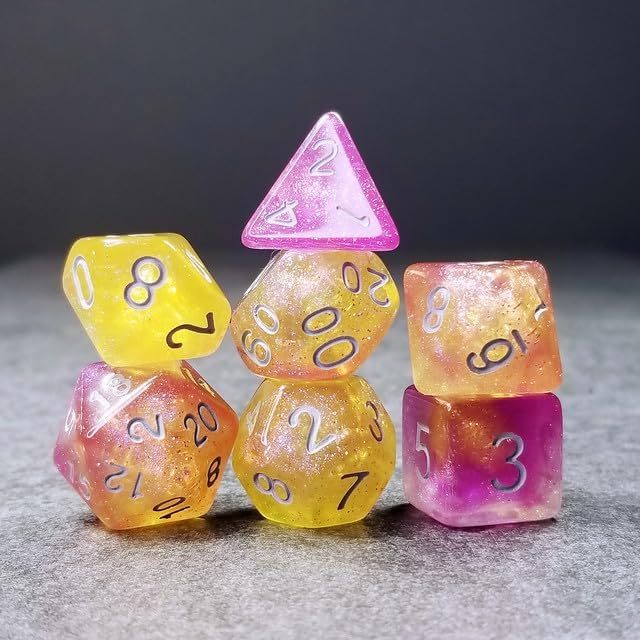 Acrylic DND Dice 7 mảnh Bộ xúc xắc đa diện cho DND TTRPG Dungeons and Dragons Pathfinder Mica Long l
