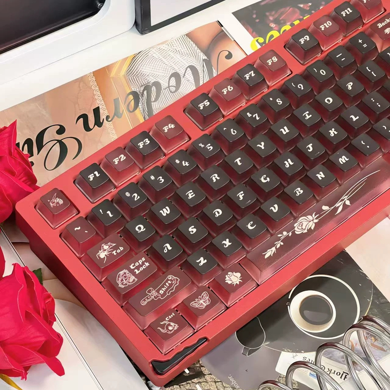 [Chỉ Keycap] Keycap trong suốt mờ hồng đen 118 phím cho bàn phím cơ Cherry MX Switch Keychron / RK61