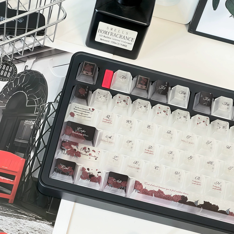 [Chỉ Keycap] Keycap trong suốt mờ thẩm mỹ màu đỏ đen 118 phím cho bàn phím cơ Cherry MX Switch Keych