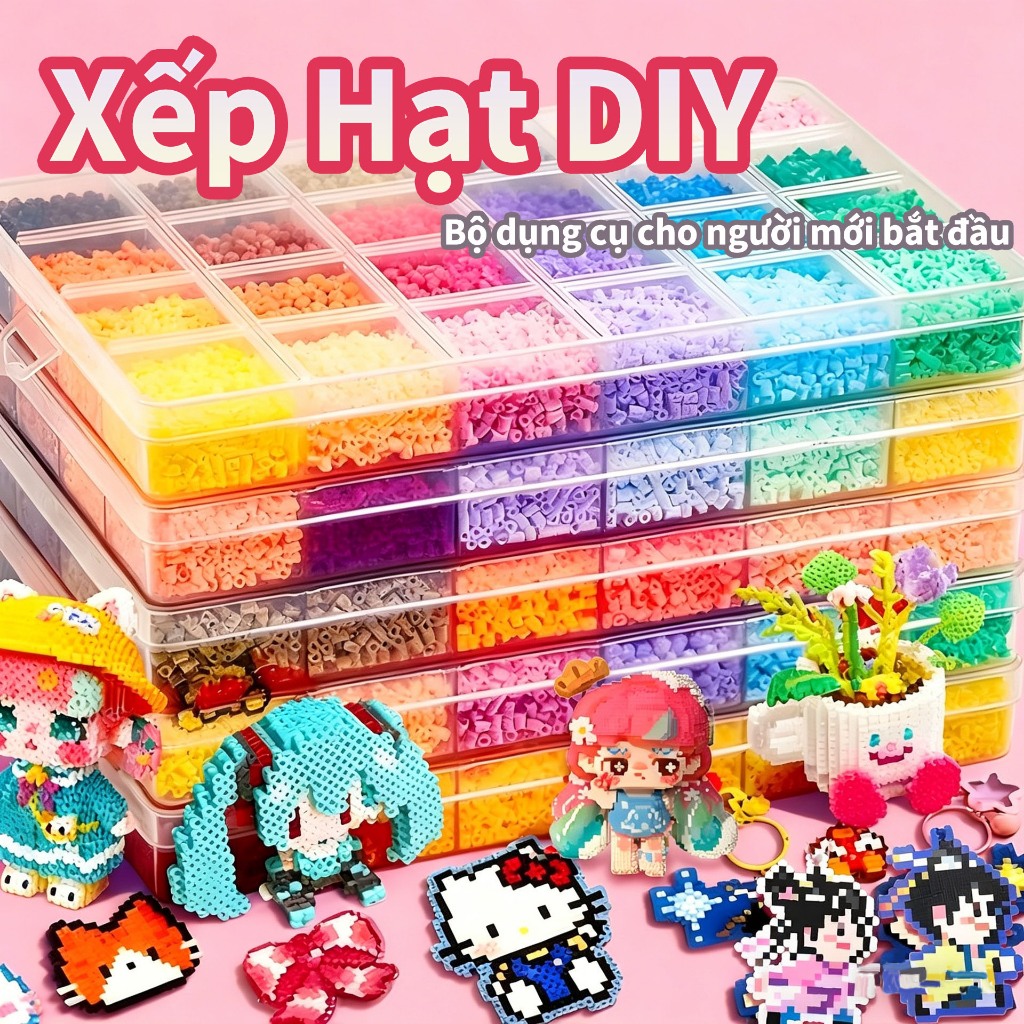 【Combo Đầy Đủ】Bộ Xếp Hạt DIY Ghép Hạt Perler, Fuse Beads 24/48 màu, Bộ công cụ dành cho người mới bắ
