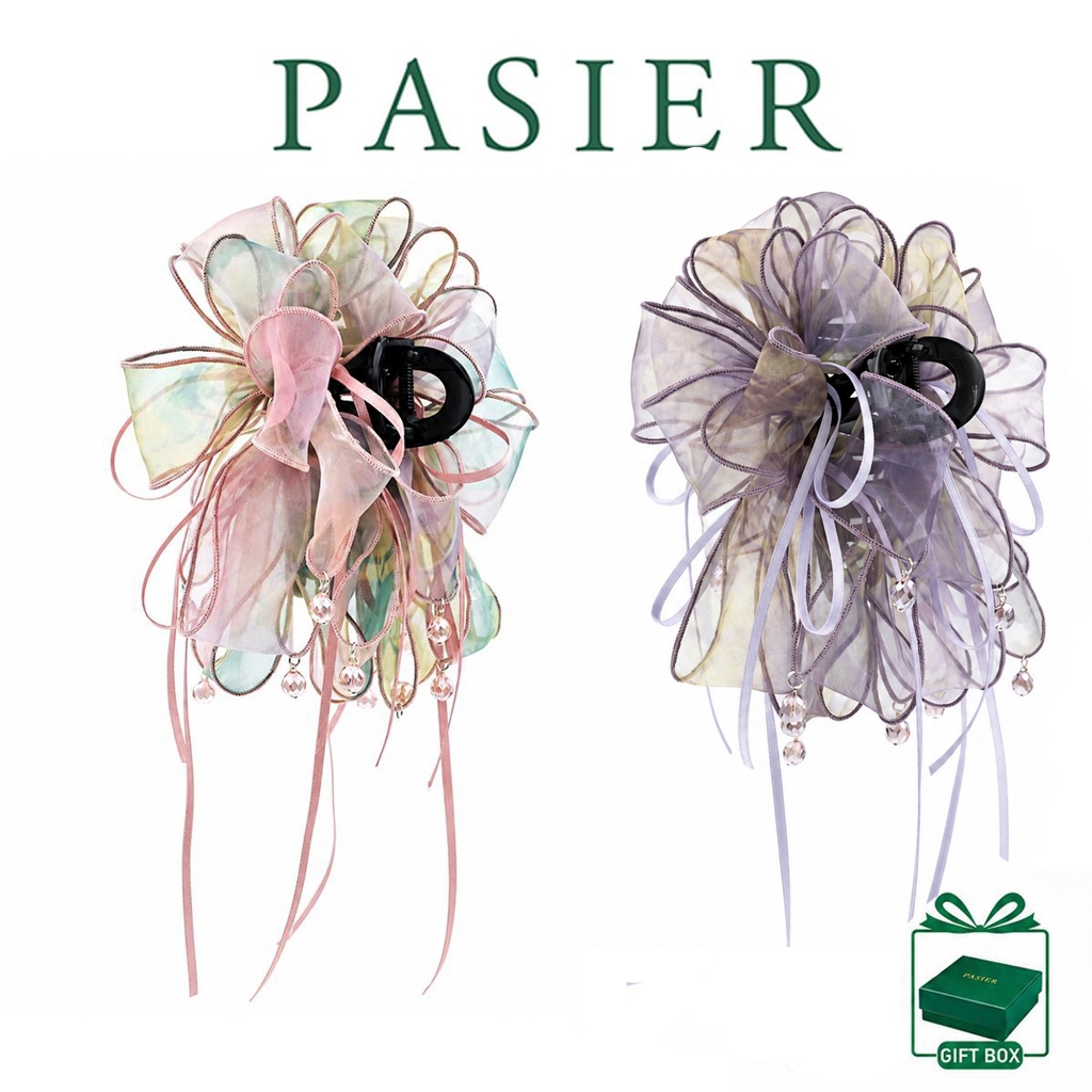 PAIER Hoa Kẹp Tóc Nữ Organza Phong Cách Hàn Quốc Pha Lê Tua Rua Phụ Kiện Tóc Hộp Quà Tặng KJ0023